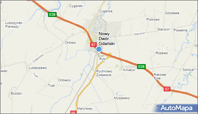 mapa Ryki, Ryki gmina Nowy Dwór Gdański na mapie Targeo